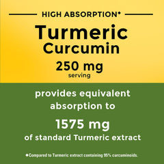 Nature Made Turmeric Curcumin label shows 250 mg extract per capsule for potency