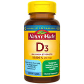 Nature Made Vitamin D3 10000 IU softgel bottle for daily bone and immune support.