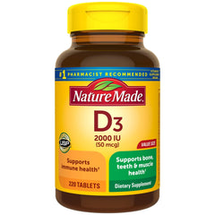 Nature Made Vitamin D3 2000 IU bottle for daily immune support.