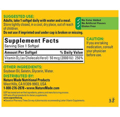 Nature Made Vitamin D3 2000 IU bottle top shot for easy supplementation.