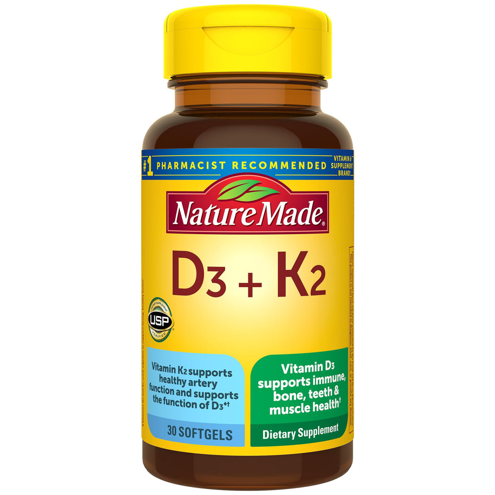 Nature Made Vitamin D3 K2 softgels bottle front for bone and immune support