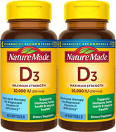 Nature Made Vitamin D3 softgel bottle showing maximum strength for bone and immune support