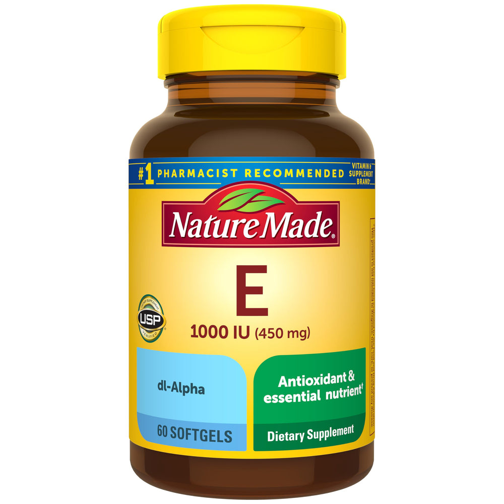 Nature Made Vitamin E 1000 IU softgels bottle for daily antioxidant support