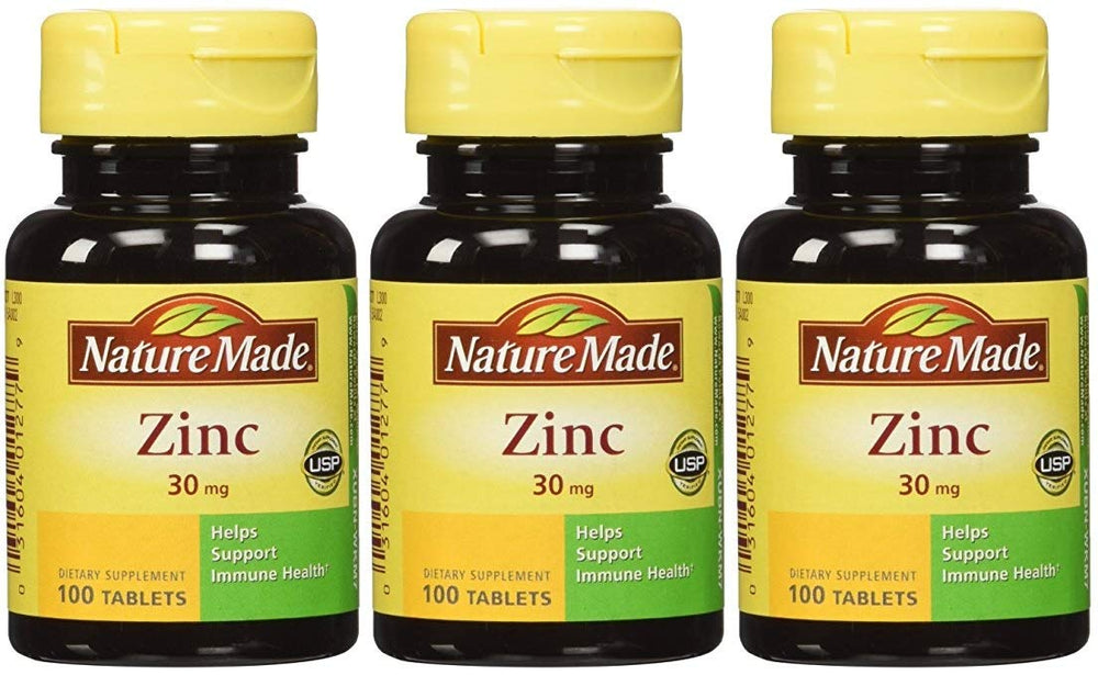 Nature Made Zinc 30 mg, frente del envase, ideal para la ingesta diaria.
