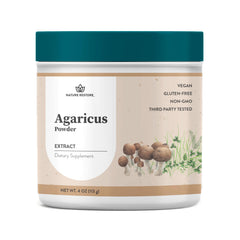 Nature Restore Agaricus Blazei Murill extract in a resealable jar for easy blending.