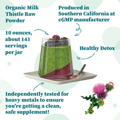 Nature Restore Milk Thistle Seed Powder closeup texture reveals course-ground consistency.