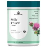 Nature Restore Milk Thistle Seed Powder jar shows certified organic packaging for everyday use.