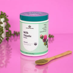 Nature Restore Milk Thistle Seed Powder scoop demonstrates precise serving for easy dosing.