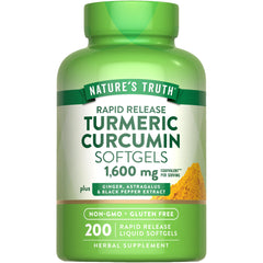 Nature's Truth Turmeric Curcumin Complex bottle with black pepper for absorption.