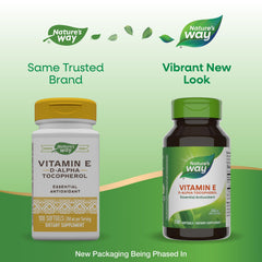 Close-up of Nature’s Way label highlighting d-alpha tocopherol potency.