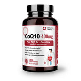 Nature Target CoQ10 400mg softgels bottle highlights energy support and antioxidant benefits.