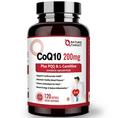 Nature Target CoQ10 Omega-3s PQQ L-Carnitine softgels bottle for daily energy support