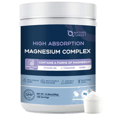 NATURE TARGET magnesium powder bottle with lemon-orange flavor for daily wellness