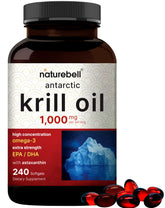 NatureBell Antarctic Krill Oil bottle with softgels for daily omega-3 intake