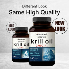 NatureBell Antarctic Krill Oil label detail emphasizes non-GMO and mercury-free formula