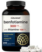 NatureBell Benfotiamine bottle shows the two-in-one B1 formula for daily balance.