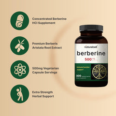 NatureBell Berberine Supplement 5-1 root extract highlighting potency