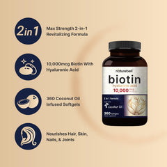 NatureBell Biotin Hyaluronic Softgels packaging highlighting non-GMO and gluten-free