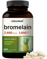 NatureBell Bromelain bottle front showing dosage label for digestive support.