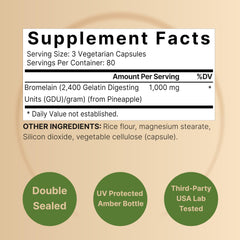 NatureBell Bromelain bottle side highlights 240 capsules for an 80-day supply.