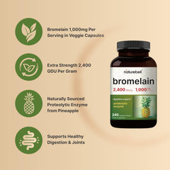 NatureBell Bromelain capsules poured with water suggest easy daily intake.