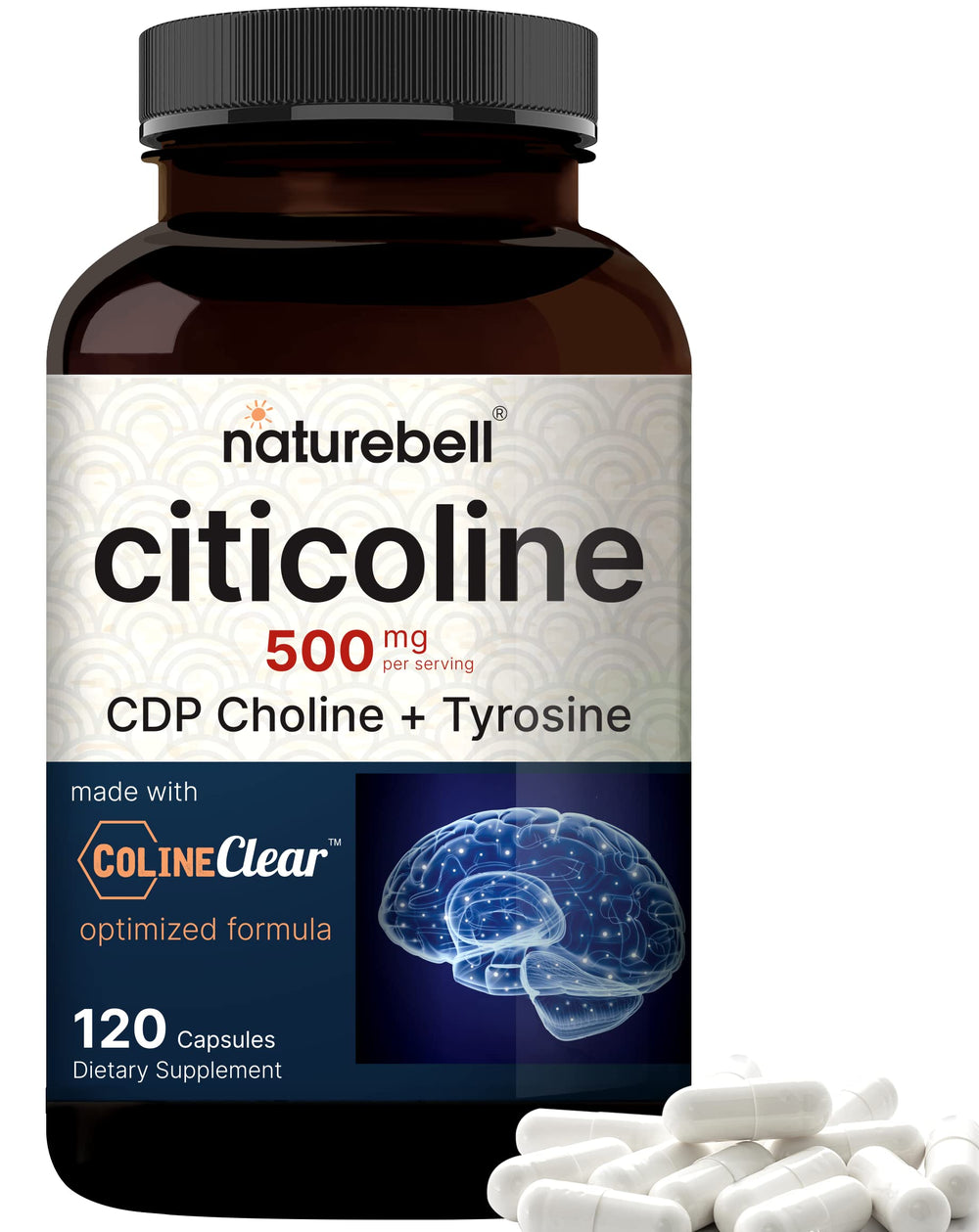 NatureBell Citicoline 500mg bottle front view signaling cognitive clarity