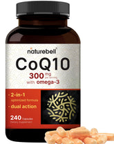 NatureBell CoQ10 300mg with Omega-3 bottle front for daily vitality.
