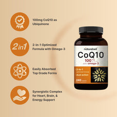 NatureBell CoQ10 Omega-3 label front emphasizing the high absorption formulation.