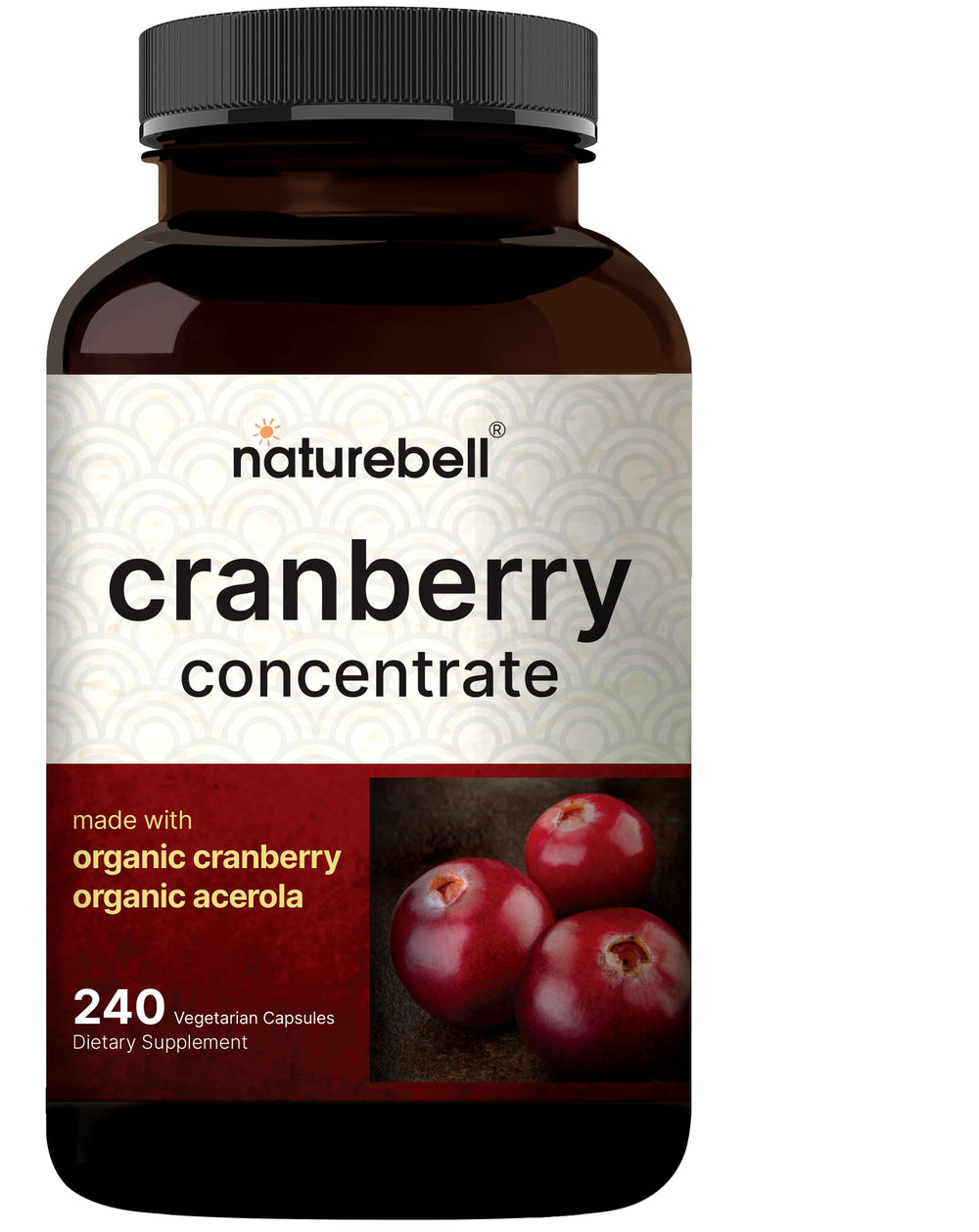 NatureBell Cranberry Pills with Acerola bottle showing organic capsules for daily wellness