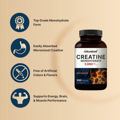 NatureBell creatine capsules close-up pills highlighting micronized texture