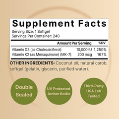 NatureBell D3K2 softgel pour demonstrates convenient daily dosing with coconut oil for absorption.