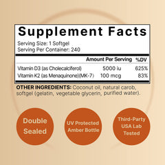 NatureBell D3 K2 softgels label closeup with formula details