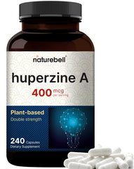 NatureBell Huperzine-A bottle front shows high-strength brain support capsules.