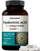 NatureBell hyaluronic acid supplements bottle shows 240 capsules for daily skin hydration.