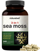 NatureBell Irish Sea Moss Capsules bottle with 240 veggie pills for daily wellness.