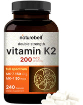 NatureBell full spectrum K2 bottle shows MK4 MK7 for bone support.