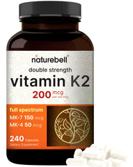 NatureBell full spectrum K2 bottle shows MK4 MK7 for bone support.