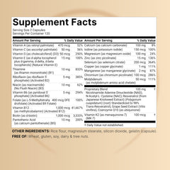 NatureBell methylated multivitamin label overview with 27 nutrients