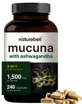 NatureBell Mucuna Pruriens capsules bottle highlighting 1500mg per serving for easy daily use