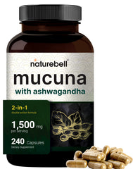 NatureBell Mucuna Pruriens capsules bottle highlighting 1500mg per serving for easy daily use