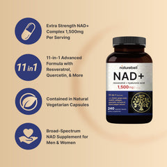 NatureBell NAD+ Plus ingredients blend with resveratrol and hyaluronic acid for overall support.
