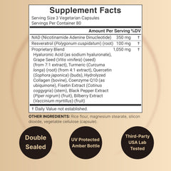 NatureBell NAD+ Plus capsules on a light background highlighting convenient vegetarian supplementation.