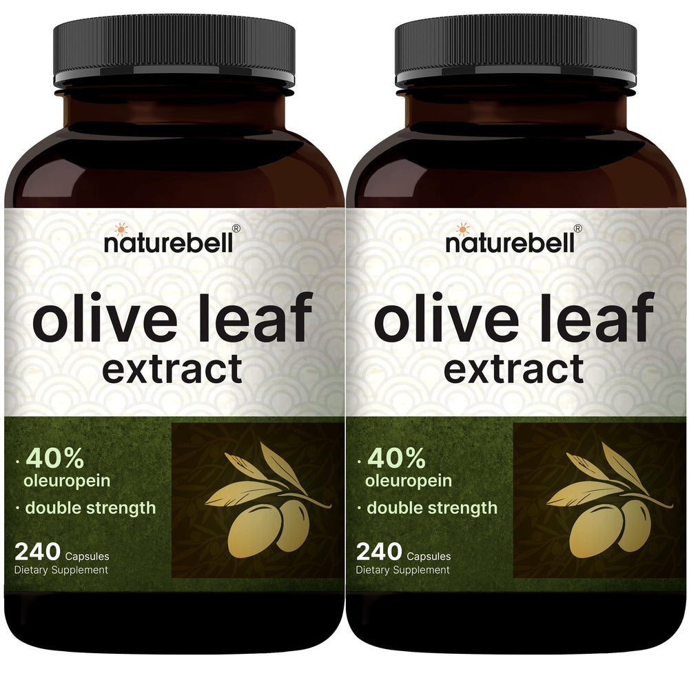 NatureBell olive leaf extract 2-pack bottle emphasizes extended supply and easy storage.