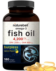 NatureBell Omega-3 burpless softgels lemon flavor for easy daily heart and brain support.