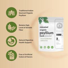 NatureBell organic psyllium husk powder container for easy daily fiber.