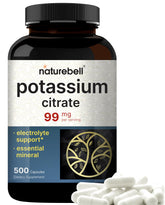 NatureBell potassium citrate 99mg bottle showing long lasting electrolyte supplement