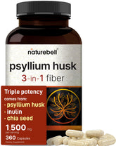 NatureBell Psyllium Husk bottle on counter for daily fiber support.
