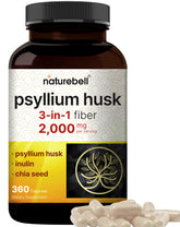 NatureBell Psyllium Husk Capsules bottle shows the 2,000 mg serving for daily digestion support.