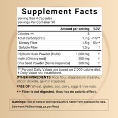 Capsules and serving details highlight the 4-capsule serving for convenient fiber intake.