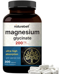 NatureBell magnesium glycinate 200mg bottle supports restful evenings with gentle absorption